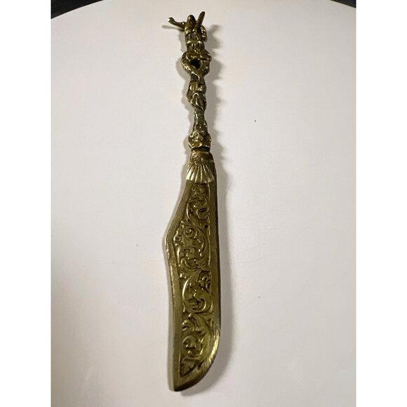 Vintage Ornate Brass & Silver-Plated Flatware Set With Figural Handles - Picture 6 of 7